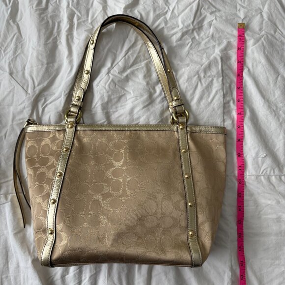 COACH Signature C Gold Studded Lurex Tote Shoulder Bag - Picture 3 of 10